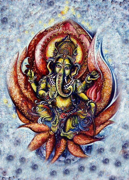 Ornate Greeting Card featuring the painting Ganesha Dance by Harsh Malik