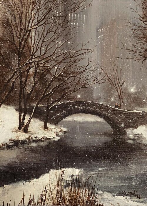 New York Greeting Card featuring the painting Gapstow Bridge NYC by Tom Shropshire