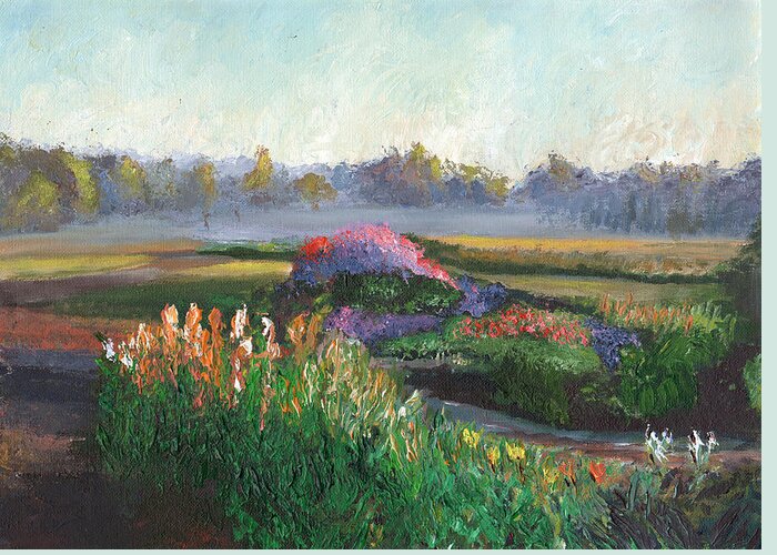 Surrealist Greeting Card featuring the painting Garden at Sunrise by William Killen