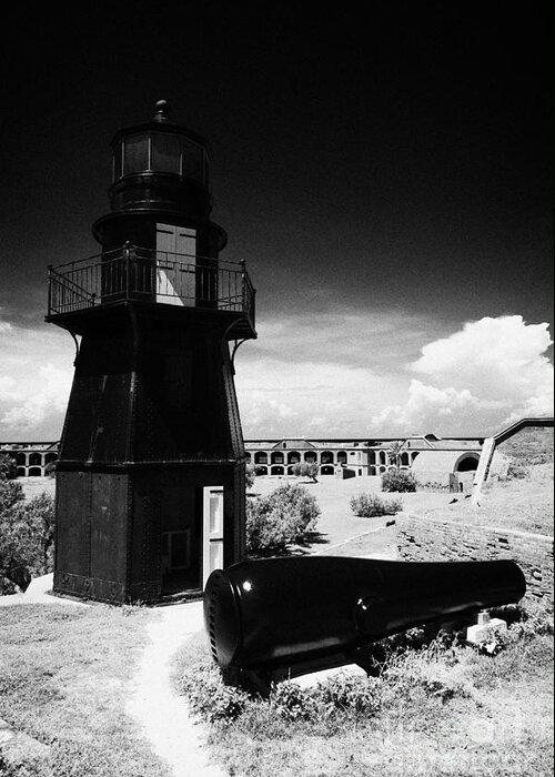 Fort Greeting Card featuring the photograph Garden Key Lighthouse Terreplein And Rodman Cannon On Fort Jefferson Dry Tortugas National Park Flor by Joe Fox
