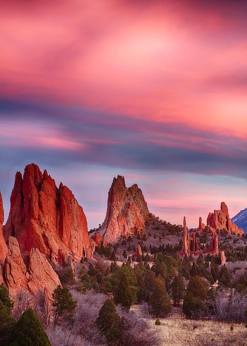 Garden Of The Gods Greeting Card featuring the photograph Garden of the Gods Sunset Sky Portrait by James BO Insogna