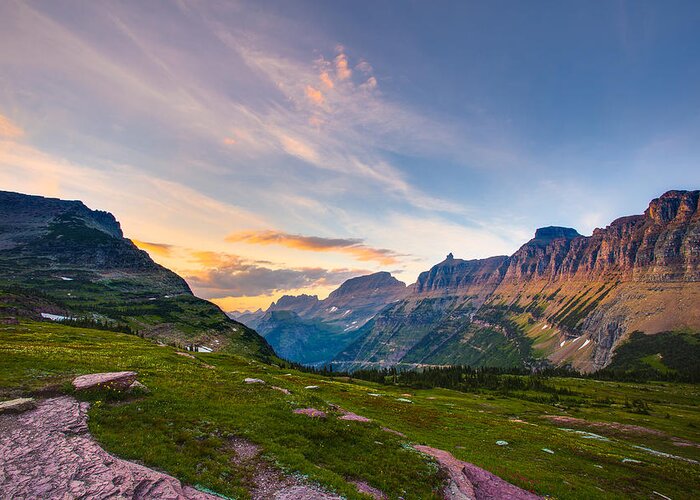 Glacier National Park Greeting Card featuring the photograph Garden Wall Sunset by Adam Mateo Fierro