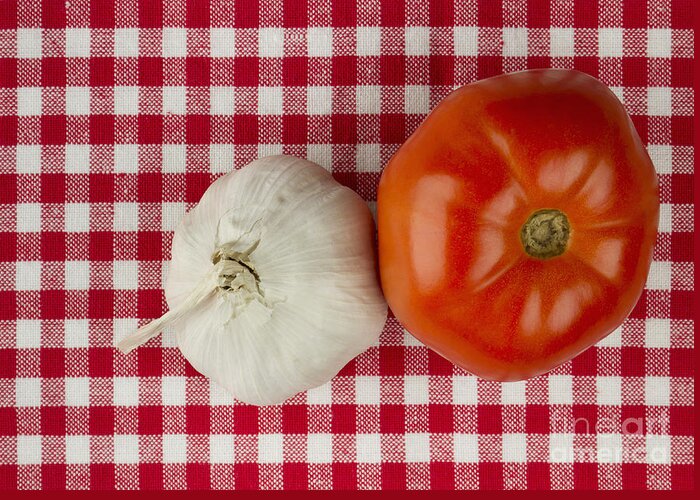 Garlic Greeting Card featuring the photograph Garlic and tomato by Blink Images