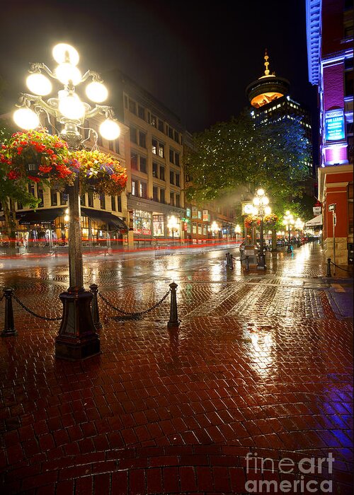 Gastown Greeting Card featuring the photograph Gastown In The Rain by Terry Elniski