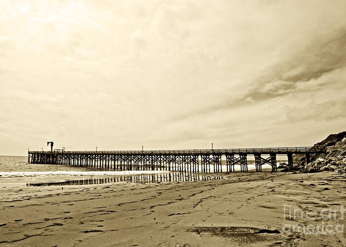 Gaviota Greeting Card featuring the photograph Gaviota Pier in Morning Sepia Tone by Artist and Photographer Laura Wrede