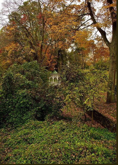 Autumn Greeting Card featuring the photograph Gazebo in the Woods by Kathi Isserman