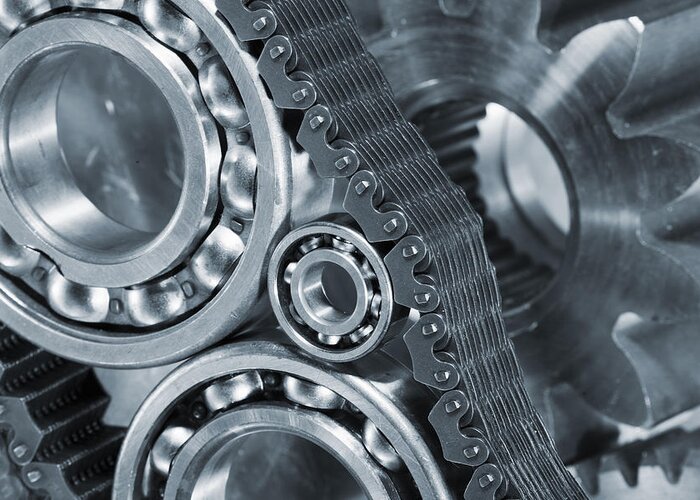 Gears Greeting Card featuring the photograph Gears And Cogs Titanium And Steel Power by Christian Lagereek