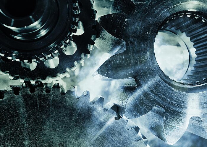 Gears Greeting Card featuring the photograph Gears And Cogwheels by Christian Lagereek