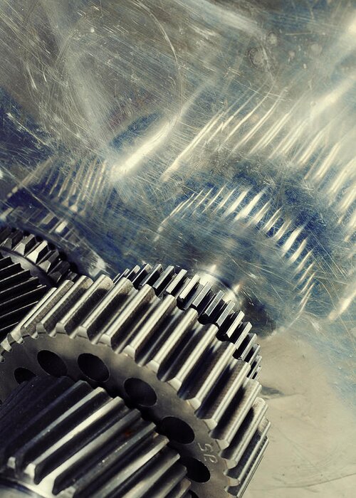Gears Greeting Card featuring the photograph Gears Of Titanium And Steel by Christian Lagereek