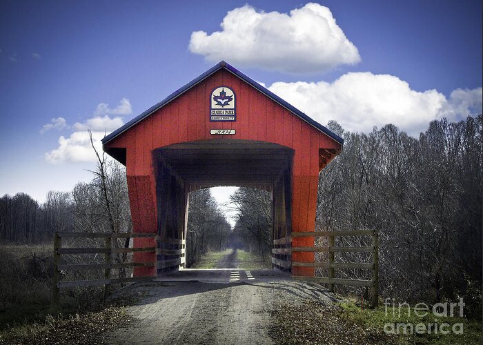 Americana Greeting Card featuring the photograph Geauga Park Covered Bridge 35-28-02 by Robert Gardner
