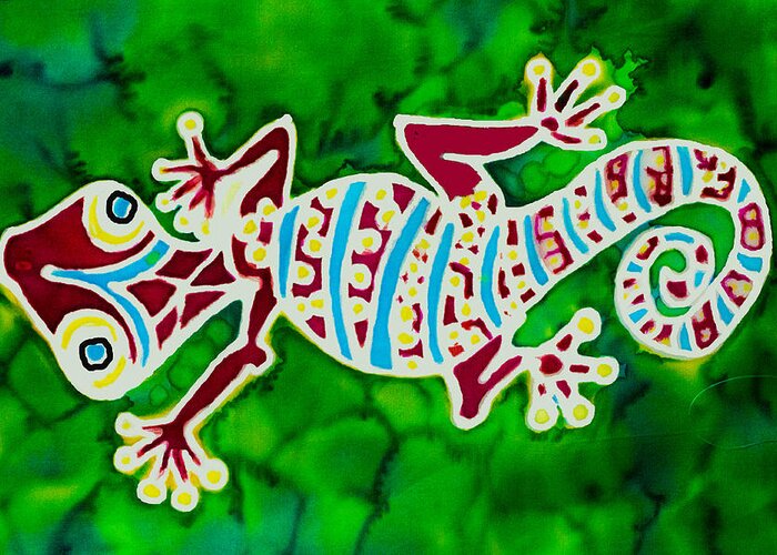 Gecko Greeting Card featuring the painting Gecko Rojo by Kelly Smith