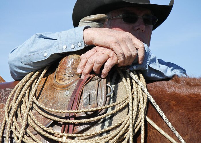 Riata Roping 2013 Greeting Card featuring the photograph Gene Roberts 1 by Diane Bohna