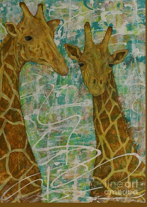 Giraffe Greeting Card featuring the painting Gentle Giants by Jane Chesnut