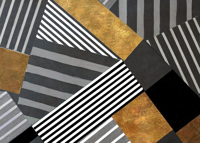 Geo Greeting Card featuring the painting Geo Stripes In Gold and Black II by Lanie Loreth