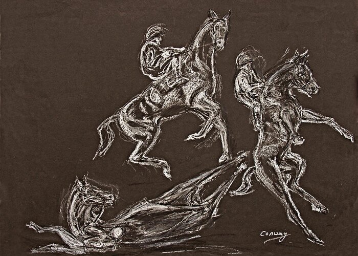 Rearing Horse Greeting Card featuring the drawing Ghost Riders in the Sky - Rebel Racehorse by Tom Conway