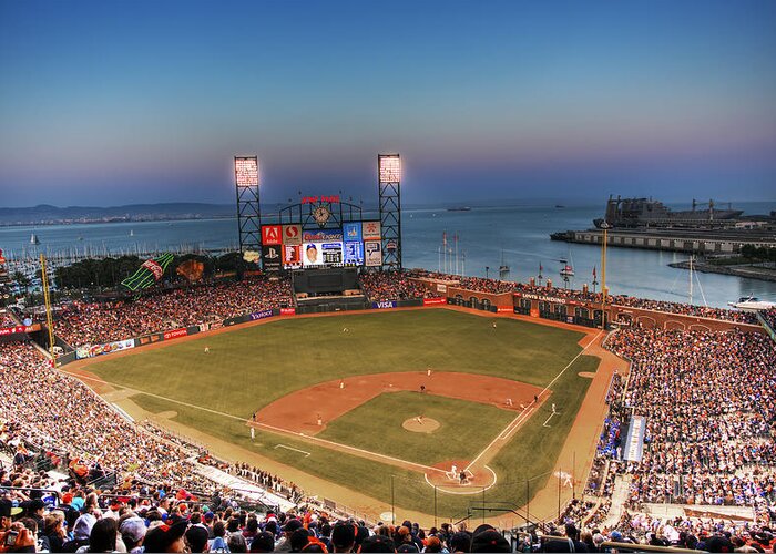 Giants Stadium Greeting Card featuring the photograph Giants Ballpark at Night by Shawn Everhart