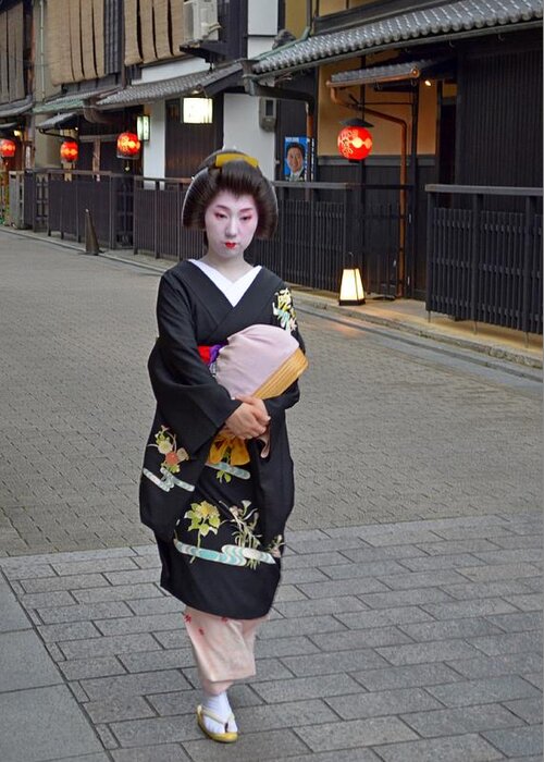 Geisha Greeting Card featuring the photograph Geisha of Gion District in Kyoto by Jeff at JSJ Photography