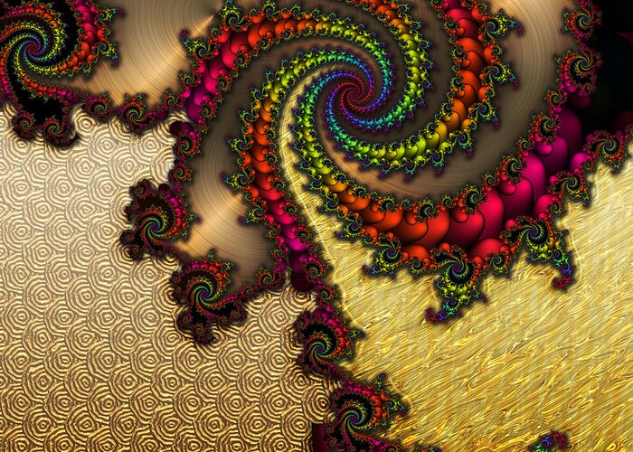 Flowers Greeting Card featuring the digital art Gilded Fractal 10 by Ann Stretton