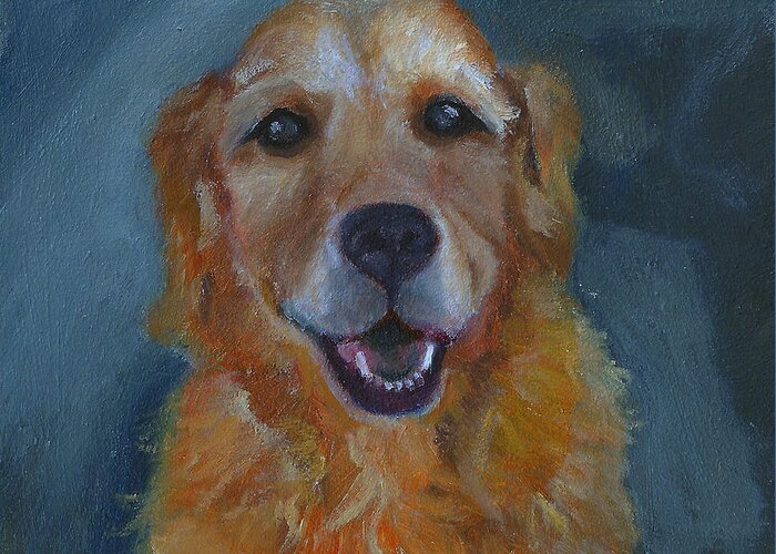 Golden Retriever Greeting Card featuring the painting Ginger by Jessmyne Stephenson