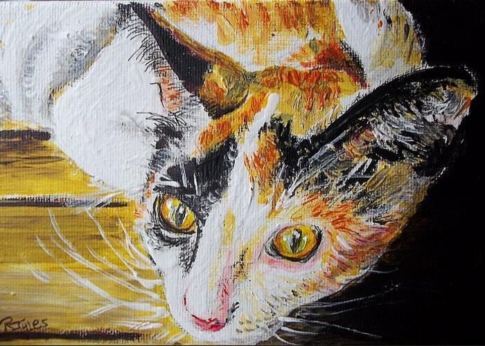 Cat Greeting Card featuring the painting Ginger Stray cat by Richard Jules