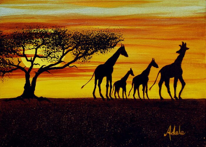 Giraffe Greeting Card featuring the painting Giraffe Silhouette by Adele Moscaritolo
