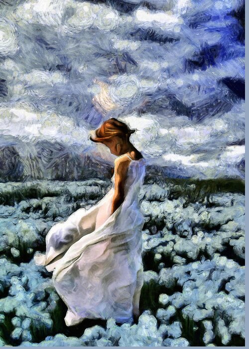 Impressionism Greeting Card featuring the painting Girl In A Cotton Field by Georgiana Romanovna