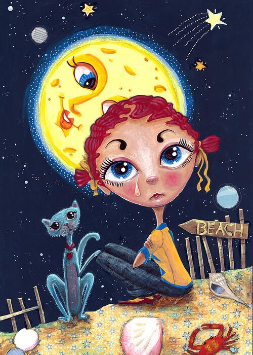 Girl Greeting Card featuring the painting Girl in the Moon by Jacquelin L Westerman