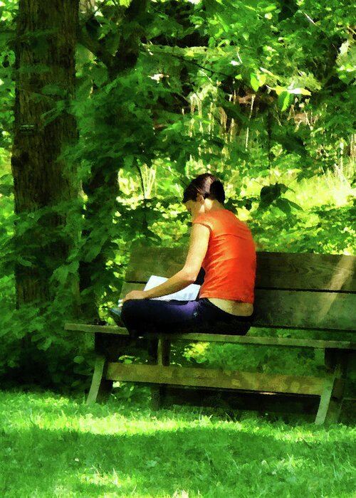 Dappled Sunlight Greeting Card featuring the photograph Girl Reading in Park by Susan Savad