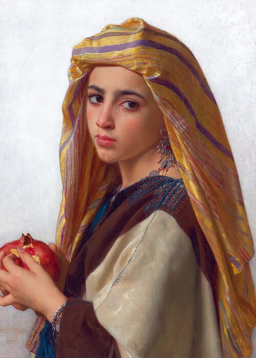  William-adolphe Bouguereau Greeting Card featuring the painting Girl with a pomegranate by William-Adolphe Bouguereau
