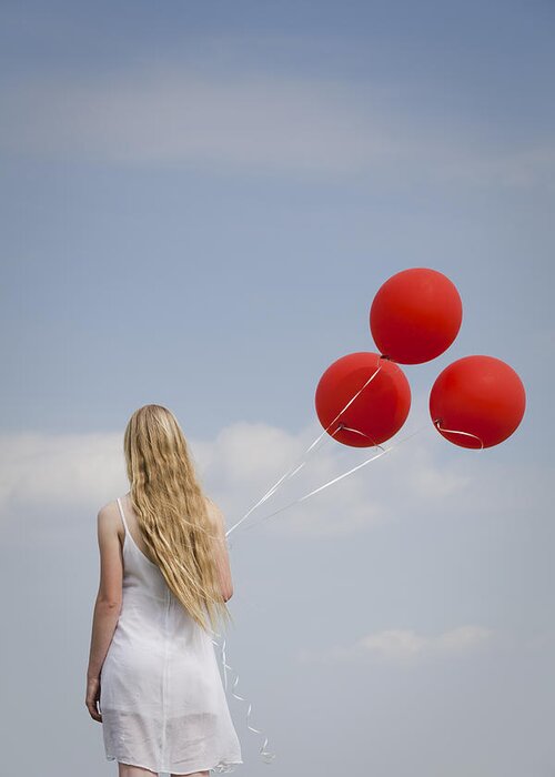 Adolescent Greeting Card featuring the photograph Girl with red balloons by Maria Heyens