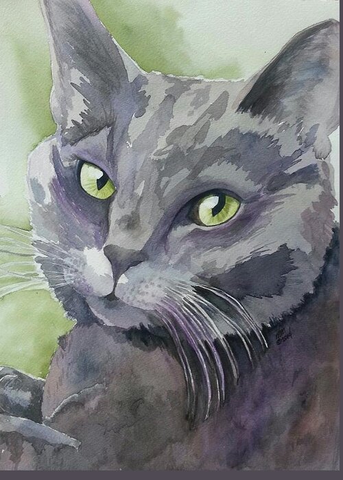 Grey Cat Greeting Card featuring the painting Girlfriend by Michal Madison