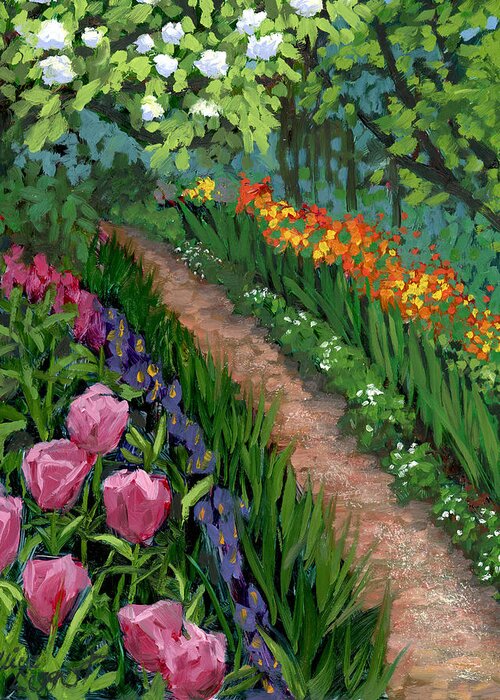 Garden Painting Greeting Card featuring the painting Giverny Garden by Alice Leggett