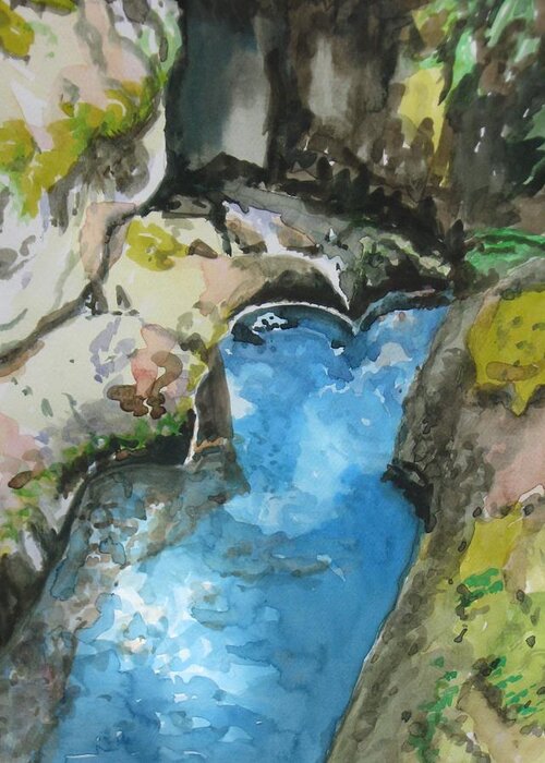 Aqua Greeting Card featuring the painting Glacier stream by Emy Higgins