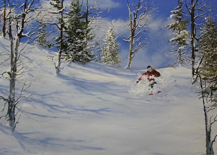 Ski Greeting Card featuring the painting Glade Runner by Ken Ahlering