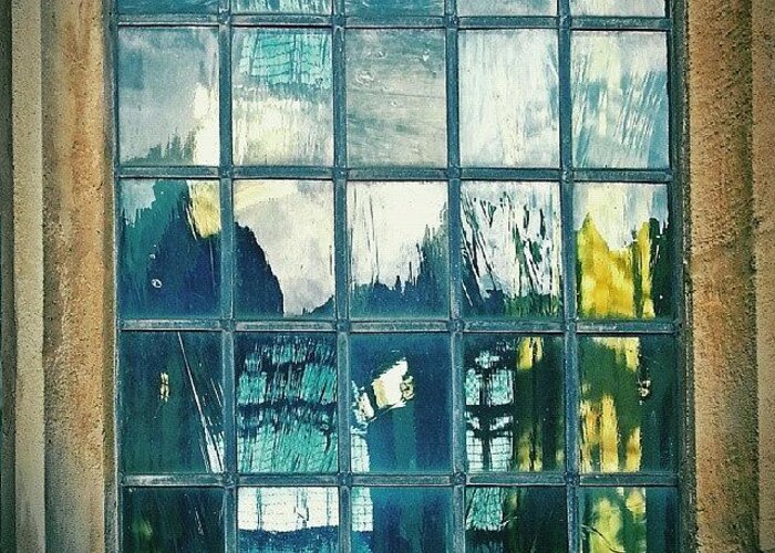 Abstract Greeting Card featuring the photograph #glass ... #window #cromer by Linandara Linandara