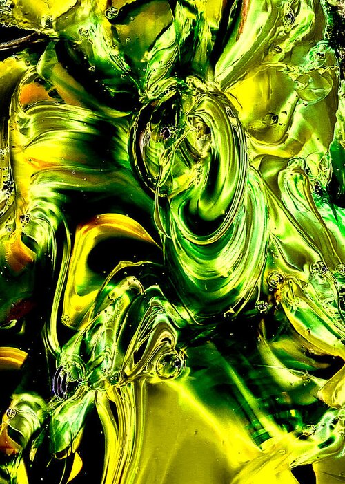 Glass Greeting Card featuring the photograph Glass Macro Abstract - Greens and Yellows by David Patterson