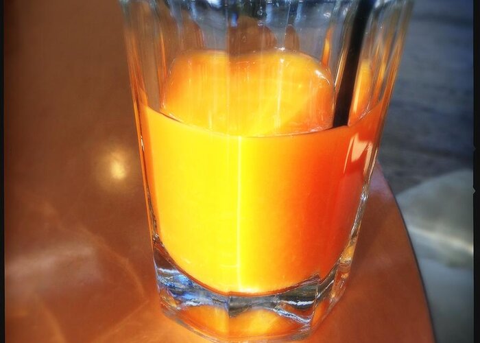 Orange Juice Greeting Card featuring the photograph Glass with orange fruit juice by Matthias Hauser