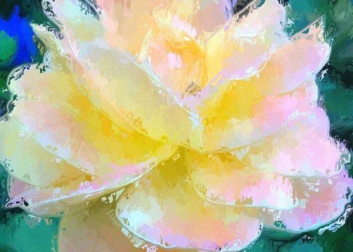 Glazed Greeting Card featuring the photograph Glazed Pale Pink And Yellow Rose by Anna Porter