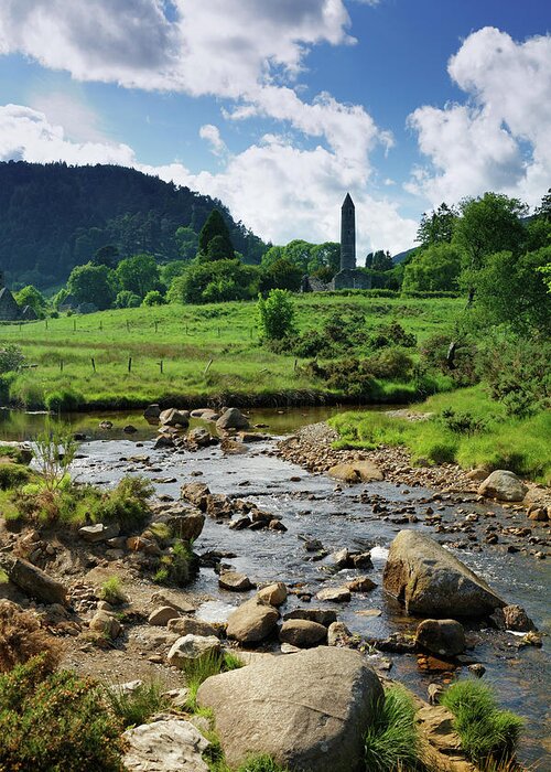 Scenics Greeting Card featuring the photograph Glendalough Creek With The Old Monastic by Mammuth