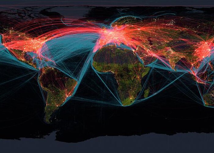 Earth Greeting Card featuring the photograph Global Transport Networks On Night Map by Noaa