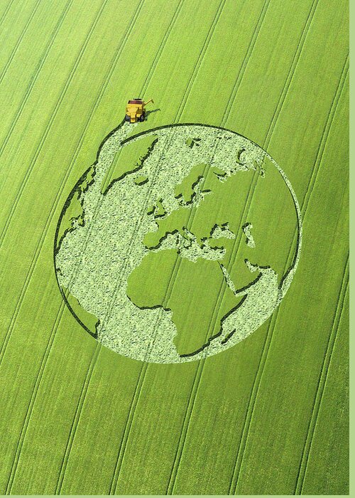 Abundance Greeting Card featuring the photograph Globe Crop Circle In Green Field by Ikon Ikon Images