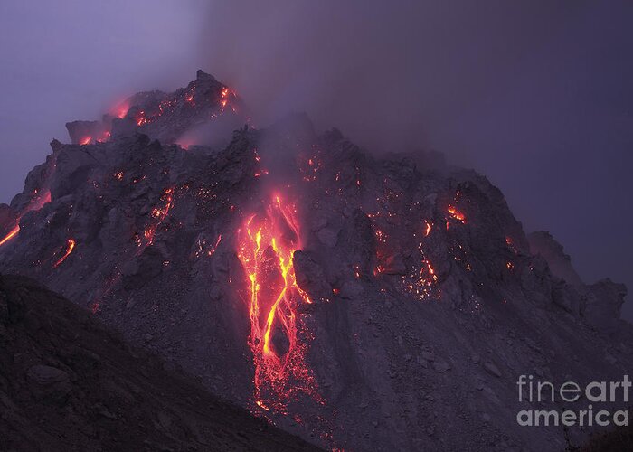 Horizontal Greeting Card featuring the photograph Glowing Rerombola Lava Dome by Richard Roscoe