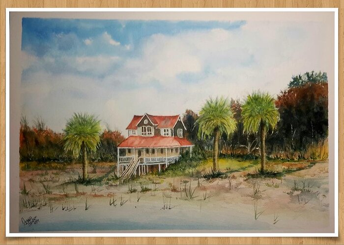 Lanscape Greeting Card featuring the painting Goat Island South Carolina SOLD by Richard Benson