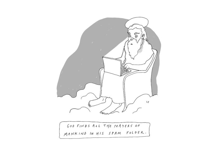 Captionless Greeting Card featuring the drawing God Sits In A Throne In Heaven by Liana Finck
