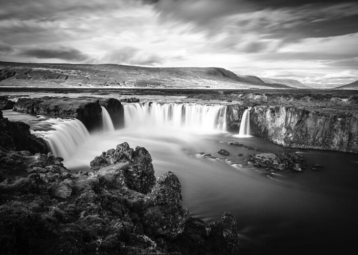 Europe Greeting Card featuring the photograph Godafoss waterfall BW by Alexey Stiop