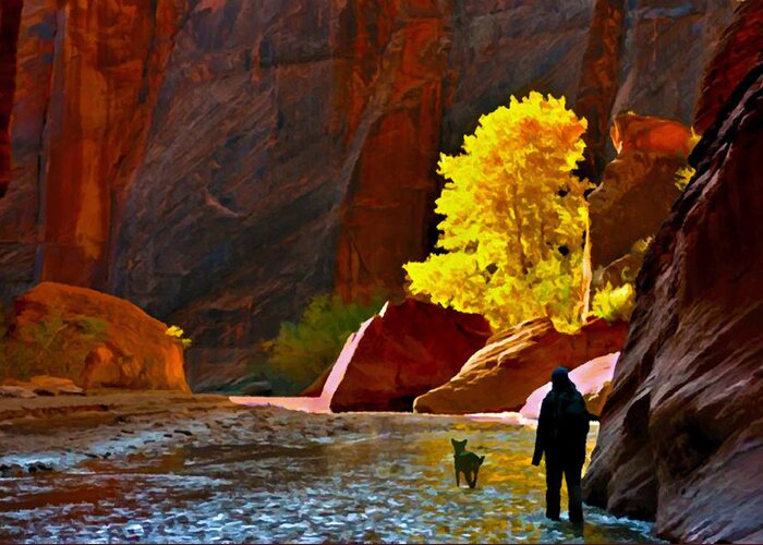 Acrylic Greeting Card featuring the painting Going Home Again Canyon De Chelly National Park by Bob and Nadine Johnston