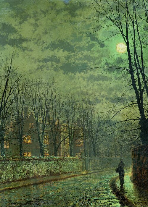 Grimshaw Greeting Card featuring the painting Going Home By Moonlight by John Atkinson Grimshaw