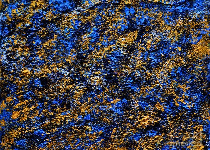Acrylic Greeting Card featuring the painting Gold and Blue by P Dwain Morris
