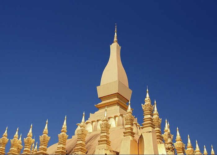 Built Structure Greeting Card featuring the photograph Gold Covered Buddhist Stupa,pha That by Miha Pavlin
