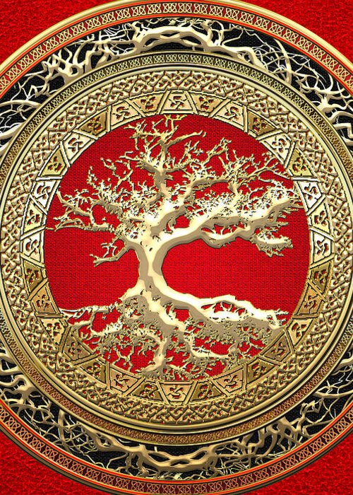 ‘celtic Treasures’ Collection By Serge Averbukh Greeting Card featuring the digital art Golden Celtic Tree of Life by Serge Averbukh